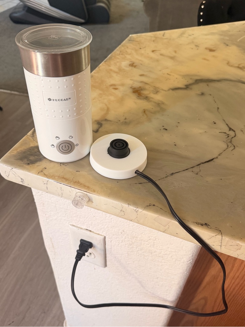 White Electric Milk Frother with Stainless Top